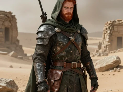 Scarred Fantasy Warrior in Desert Ruins
