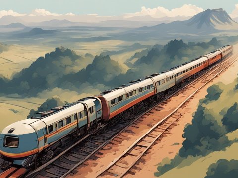 Scenic Train Journey Through Rolling Hills