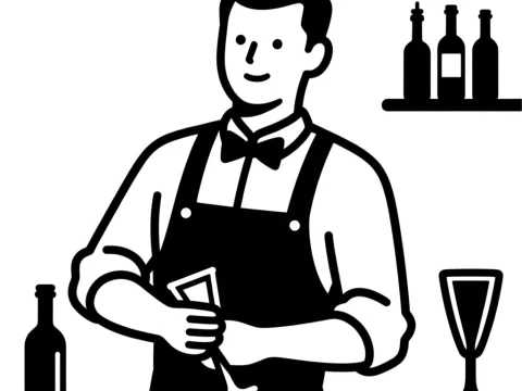Schematic Outline of a Bartender with Glass and Bottles