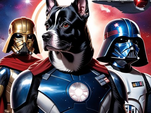 Sci-Fi Dog and Armored Characters in Space