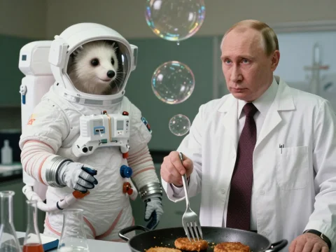 Scientist and Astronaut Hedgehog Cooking in Lab