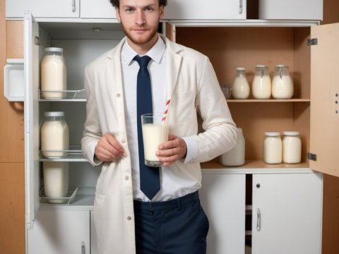 Scientist Holding a Glass of Milk in a Laboratory Setting