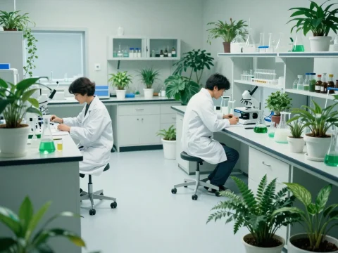 Scientists Working in a Plant-Filled Laboratory