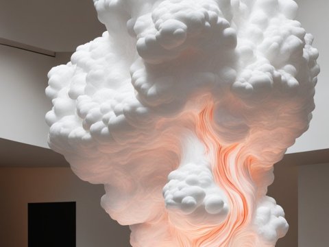 Sculptural Cloud Installation with Glowing Veins