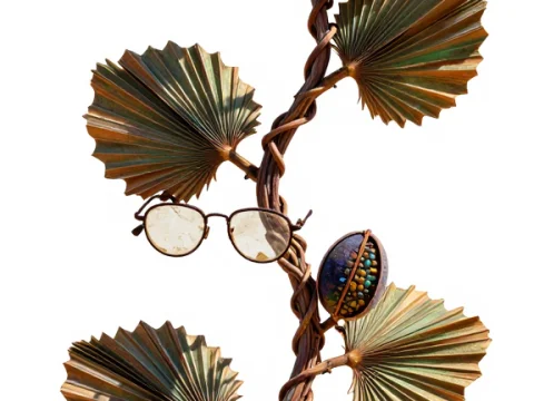 Sculptural Plant with Glasses and Decorative Pods