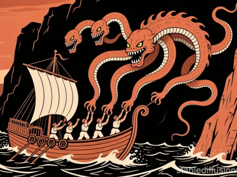 Scylla Devours Sailors in Mythical Sea Encounter