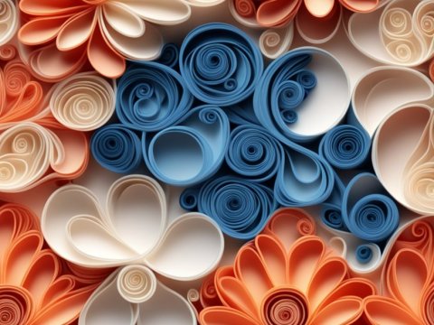 Seamless 3D Paper Quilling Floral Pattern