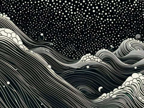 Seamless Abstract Wave Pattern with Dotted Sky