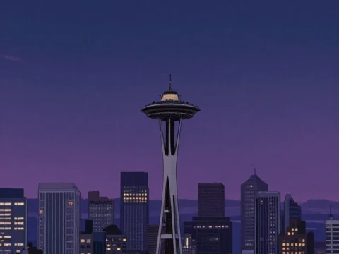 Seattle Cityscape at Twilight with Space Needle