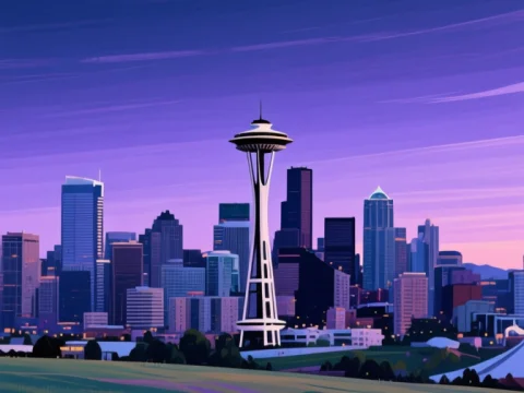 Seattle Cityscape at Twilight with Space Needle