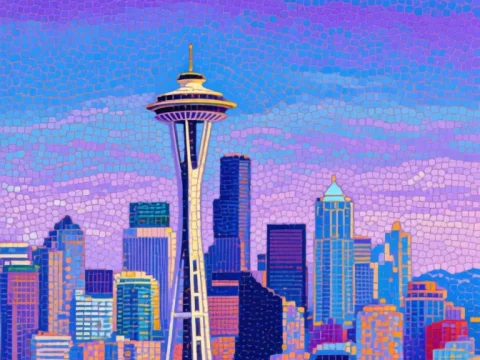 Seattle Cityscape Mosaic with Space Needle