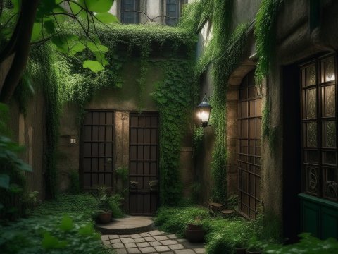 Secret Courtyard Overgrown with Greenery