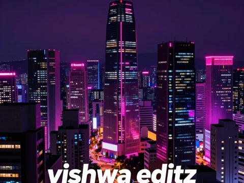 Seoul Cityscape at Night with Neon Pink Lights