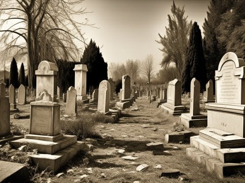 Sepia-Toned Vintage Cemetery Landscape