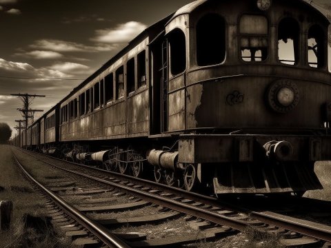 Sepia-Toned Vintage Train on Tracks