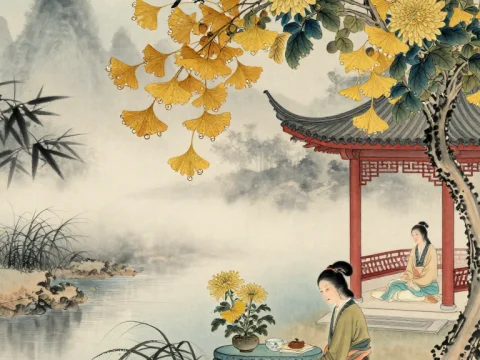 Serene Autumn Night by the Moonlit Garden Pavilion