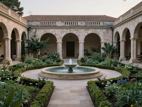 Serene Cloister Garden with Central Fountain
