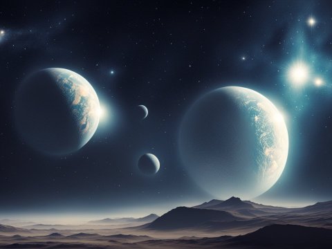 Serene Cosmic Landscape with Multiple Planets