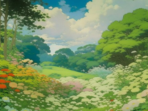 Serene Flower Meadow Under a Blue Sky