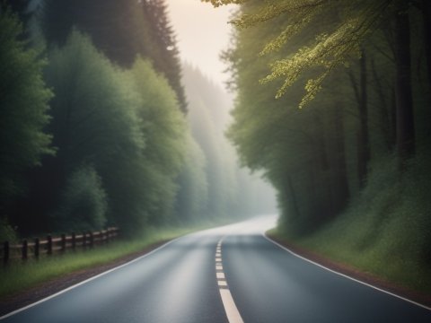 Serene Forest Road at Dawn with Soft Light