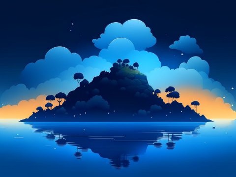 Serene Island at Twilight with Reflective Waters