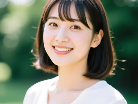 Serene Japanese Woman Smiling Outdoors