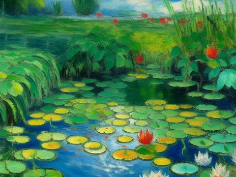 Serene Lilypond with Water Lilies and Green Foliage