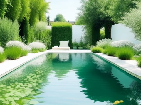 Serene Modern Pool Surrounded by Lush Greenery