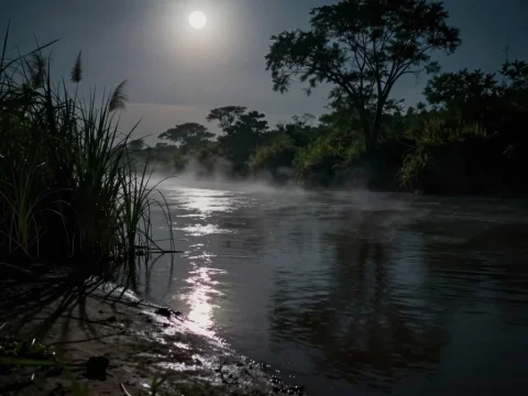 Serene Moonlit River at Night