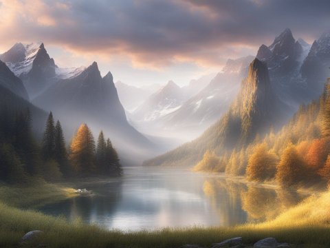Serene Mountain Lake at Sunrise