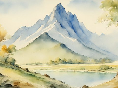Serene Mountain Landscape in Watercolor