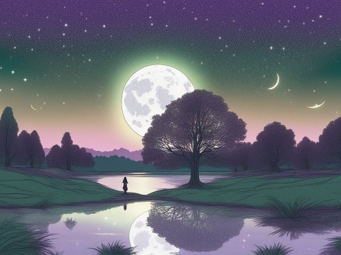 Serene Night Landscape with Full Moon and Reflection