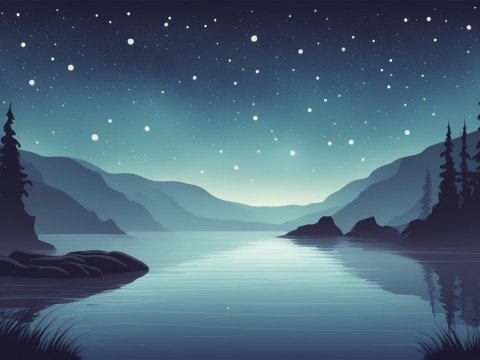 Serene Night Landscape with Starry Sky and Calm Lake