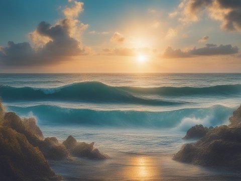 Serene Ocean Sunset Between Rocky Cliffs