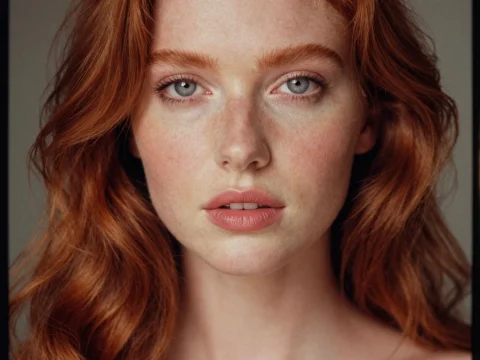 Serene Portrait of a Red-Haired Woman with Blue Eyes