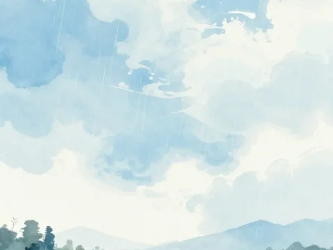 Serene Rainy Landscape in Watercolor Style