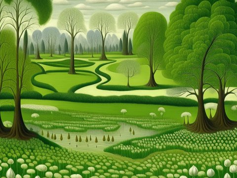 Serene Spring Green Wetlands Landscape