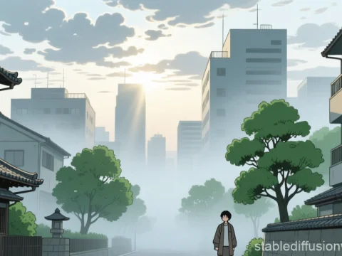 Serene Tokyo Morning with Urban and Traditional Architecture