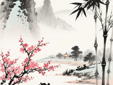 Serene Traditional Chinese Watercolor Landscape