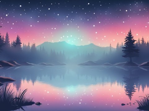 Serene Twilight Lake with Starry Sky