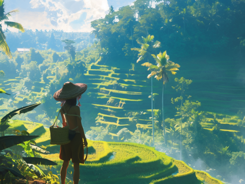 Serene View of Bali Rice Terraces at Sunrise