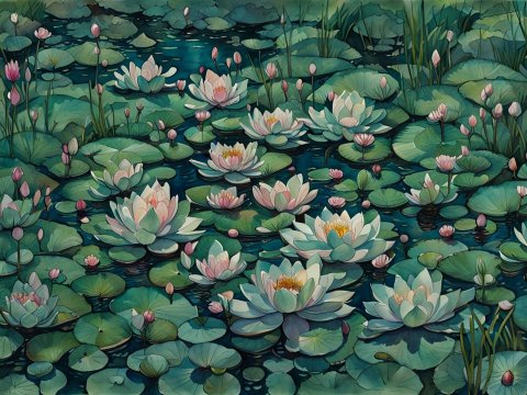 Serene Water Lilies in a Tranquil Pond