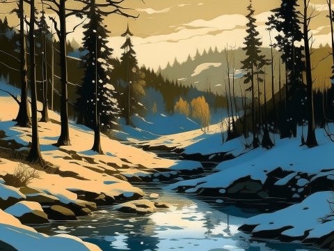Serene Winter Forest Landscape with River