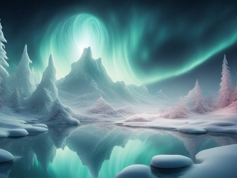 Serene Winter Landscape with Northern Lights