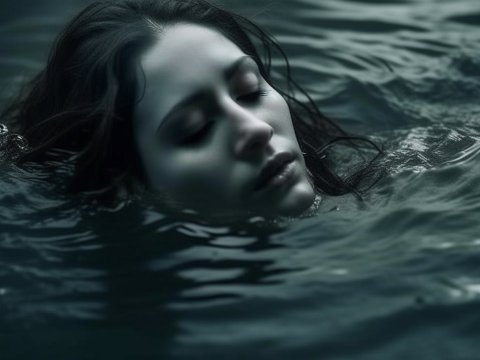 Serene Woman Floating in Dark Water