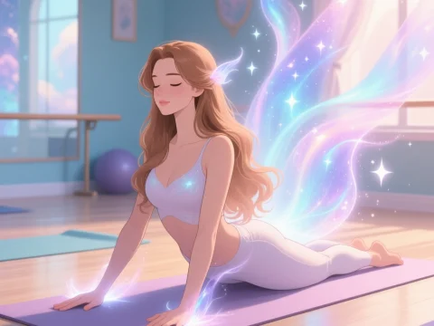 Serene Woman Practicing Yoga with Magical Aura