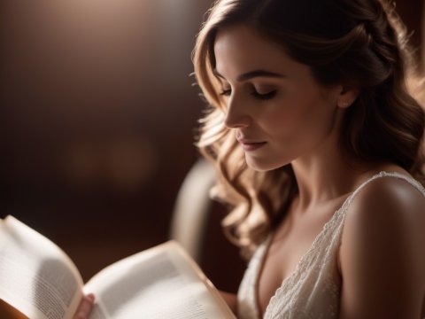 Serene Woman Reading a Book in Soft Warm Light