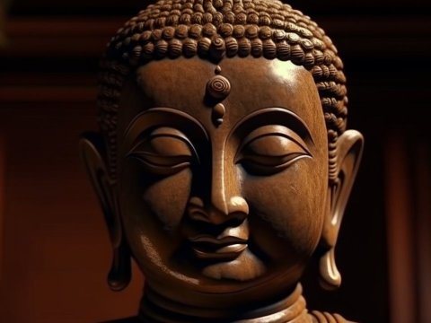 Serene Wooden Buddha Statue Close-Up
