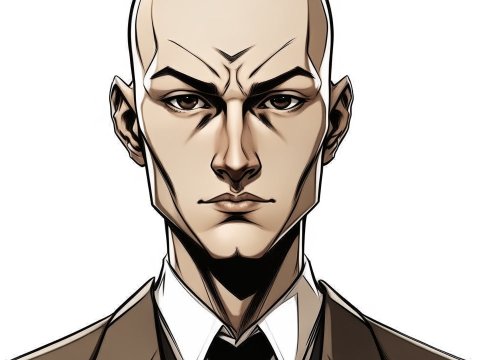 Serious Bald Man in Suit Anime Portrait