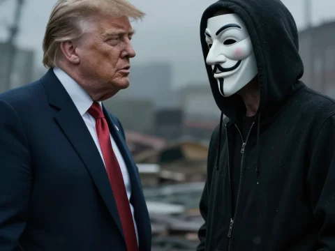 Serious Confrontation Between Businessman and Masked Figure